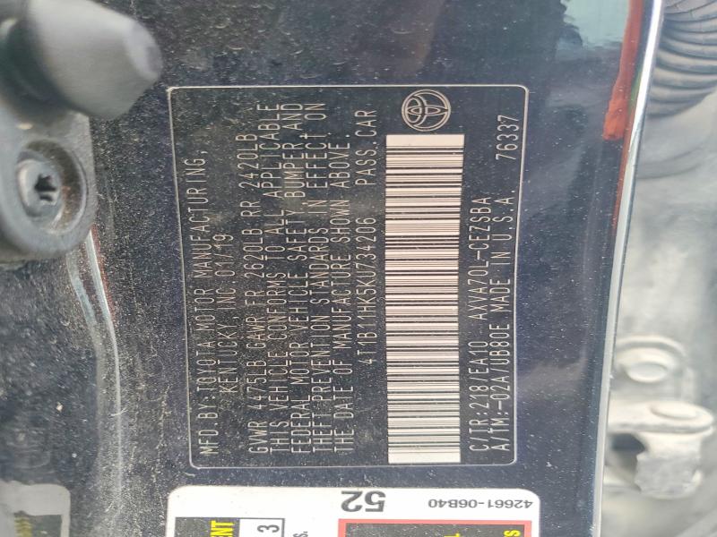 Продаж на аукціоні авто 2019 Toyota Camry, vin: 4T1B11HK5KU734206, номер лоту: 64893706