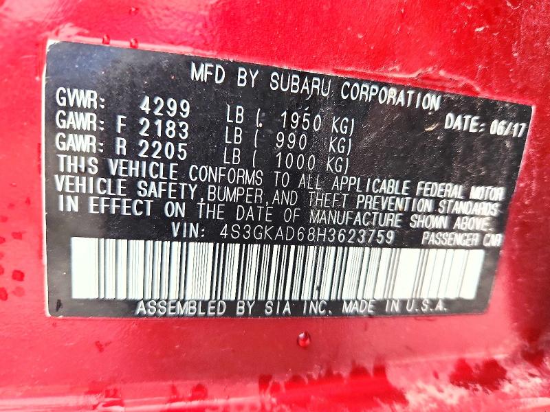 2017 Subaru Impreza მანქანა იყიდება აუქციონზე, vin: 4S3GKAD68H3623759, აუქციონის ნომერი: 66578606