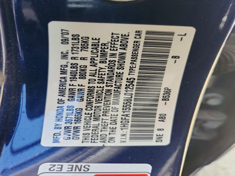 Продажа на аукционе авто 2008 Honda Civic, vin: 1HGFA15558L012545, номер лота: 63743726