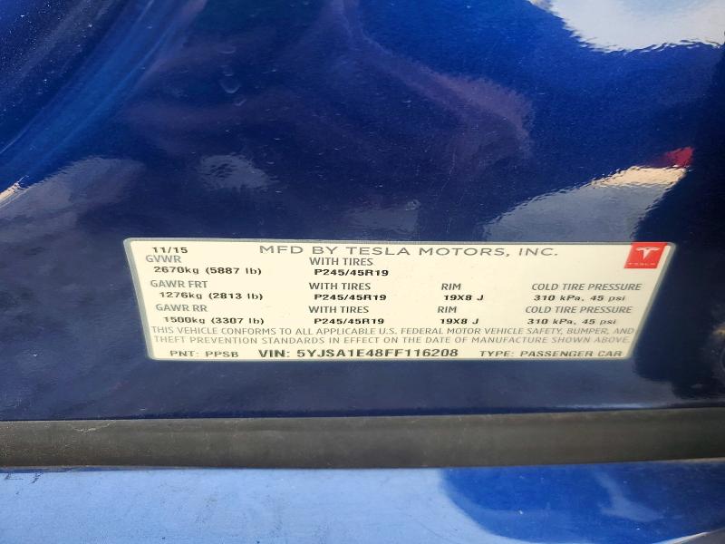 Aukcja sprzedaży 2015 Tesla Model S, vin: 5YJSA1E48FF116208, numer aukcji: 63917926
