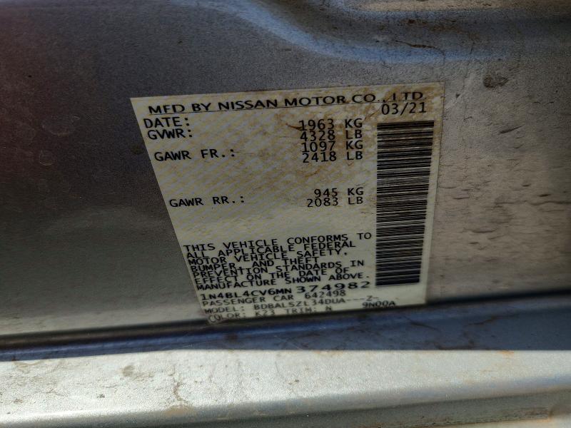 Aukcja sprzedaży 2021 Nissan Altima, vin: 1N4BL4CV6MN374982, numer aukcji: 64921146