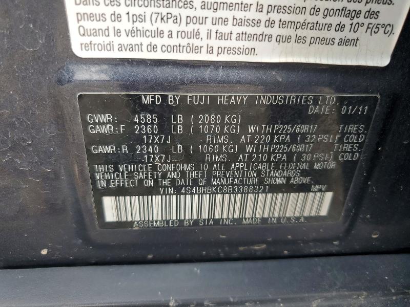 66443446 :رقم المزاد ، 4S4BRBKC8B3388321 vin ، 2011 Subaru Outback مزاد بيع