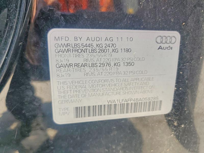 2011 Audi Q5 მანქანა იყიდება აუქციონზე, vin: WA1LFAFP4BA058285, აუქციონის ნომერი: 64317046