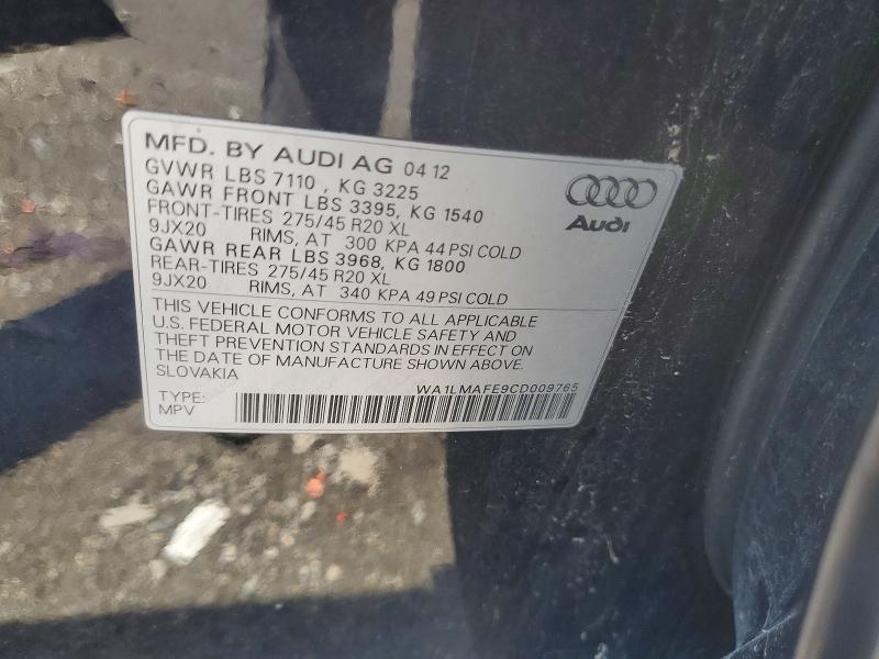 2012 Audi Q7 მანქანა იყიდება აუქციონზე, vin: WA1LMAFE9CD009765, აუქციონის ნომერი: 62759476