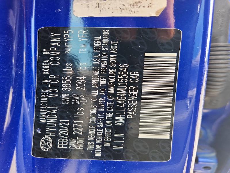 65402376 :رقم المزاد ، KMHLL4AG4MU155846 vin ، 2021 Hyundai Elantra مزاد بيع