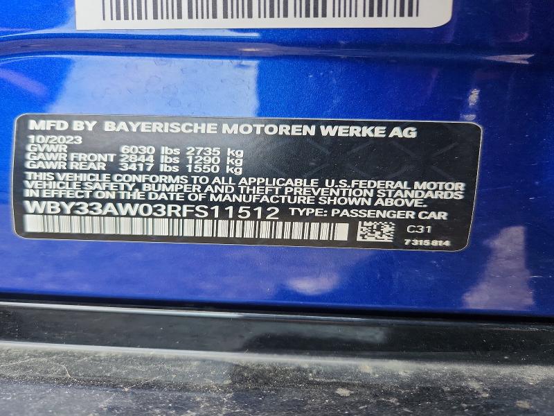 Aukcja sprzedaży 2024 Bmw I4, vin: WBY33AW03RFS11512, numer aukcji: 64122846