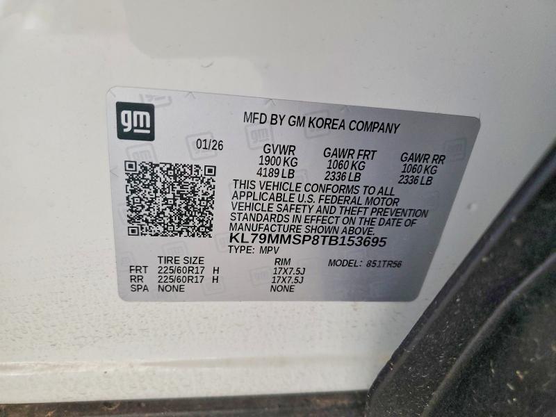 Aukcja sprzedaży 2026 Chevrolet Trailblazer, vin: KL79MMSP8TB153695, numer aukcji: 63736596