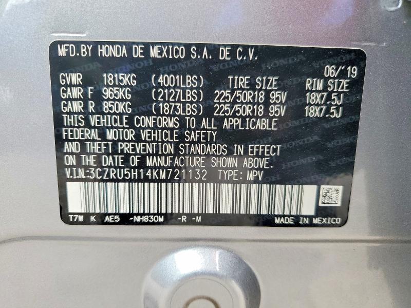 Aukcja sprzedaży 2019 Honda Hr-v, vin: 3CZRU5H14KM721132, numer aukcji: 63006366