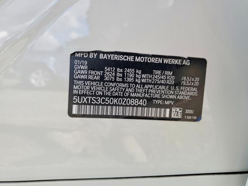 66553196 :رقم المزاد ، 5UXTS3C50K0Z08840 vin ، 2019 Bmw X3 مزاد بيع