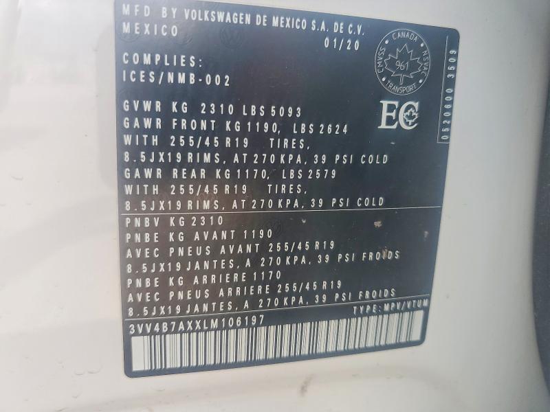64157416 :رقم المزاد ، 3VV4B7AXXLM106197 vin ، 2020 Volkswagen Tiguan مزاد بيع