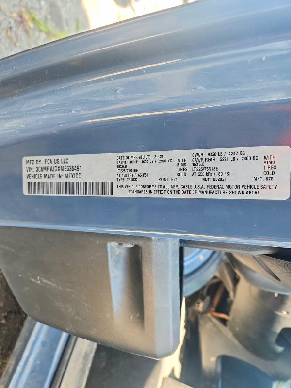 Продаж на аукціоні авто 2021 Ram Promaster 3500, vin: 3C6MRVJGXME536491, номер лоту: 65958506