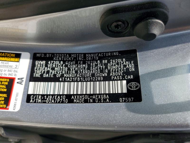 2020 Toyota Avalon მანქანა იყიდება აუქციონზე, vin: 4T1A21FB1LU012289, აუქციონის ნომერი: 63379576