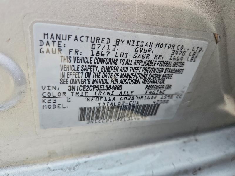 67183056 :رقم المزاد ، 3N1CE2CP5EL364690 vin ، 2014 Nissan Versa Note مزاد بيع