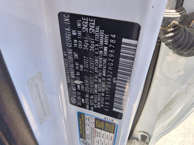 65374956 :رقم المزاد ، 5XYPG4A32HG296784 vin ، 2017 Kia Sorento مزاد بيع
