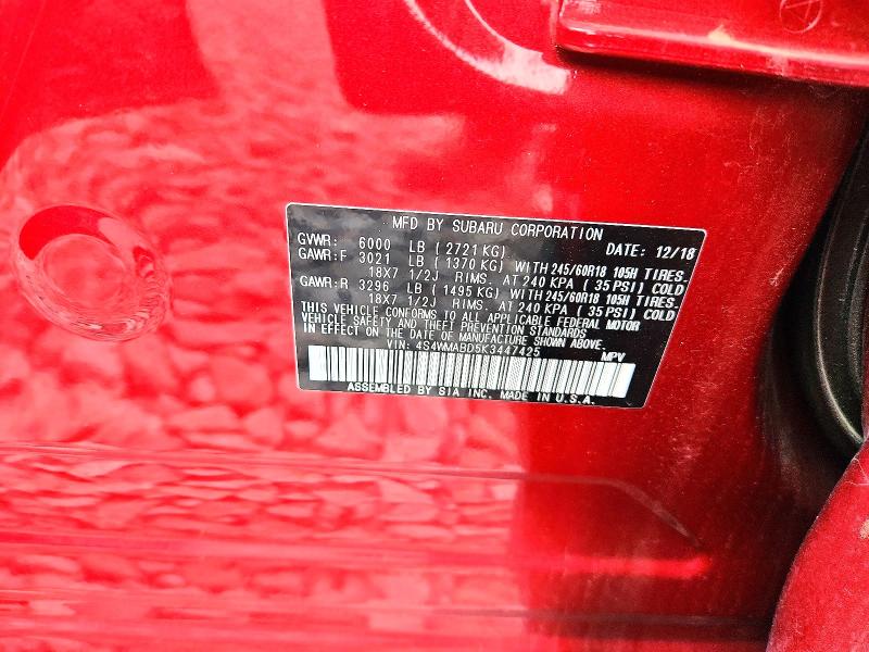 Aukcja sprzedaży 2019 Subaru Ascent, vin: 4S4WMABD5K3447425, numer aukcji: 64008856
