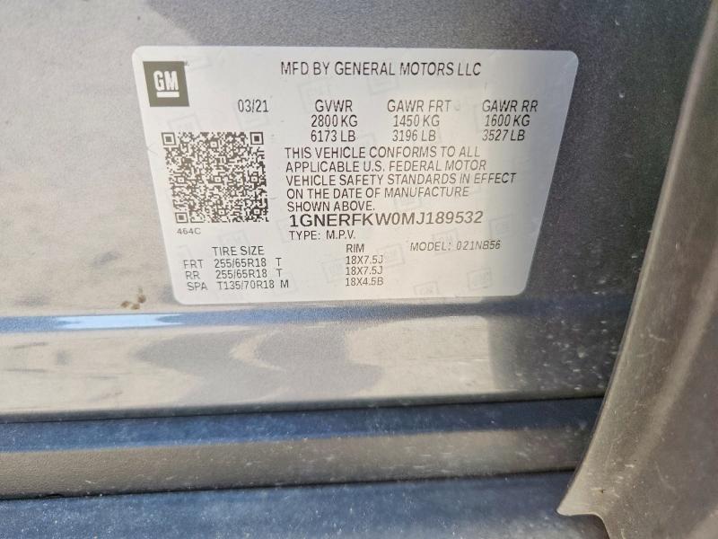 2021 Chevrolet Traverse მანქანა იყიდება აუქციონზე, vin: 1GNERFKW0MJ189532, აუქციონის ნომერი: 64395346