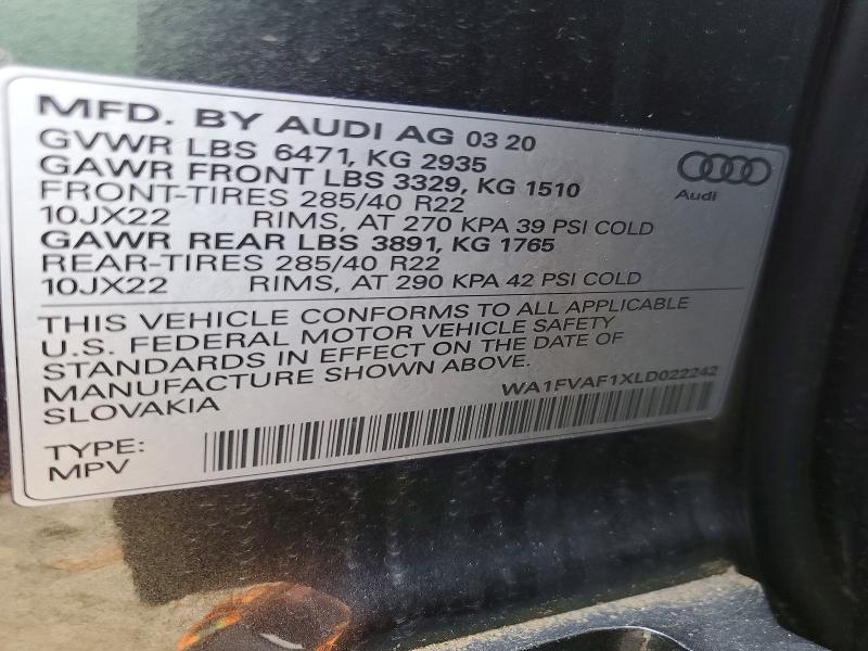 65821296 :رقم المزاد ، WA1FVAF1XLD022242 vin ، 2020 Audi Q8 مزاد بيع