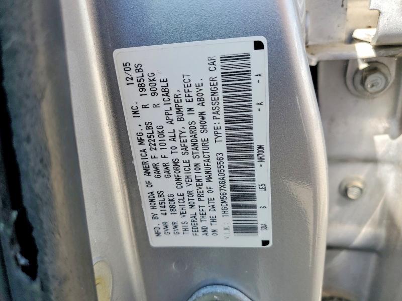 Aukcja sprzedaży 2006 Honda Accord, vin: 1HGCM567X6A055563, numer aukcji: 64038736