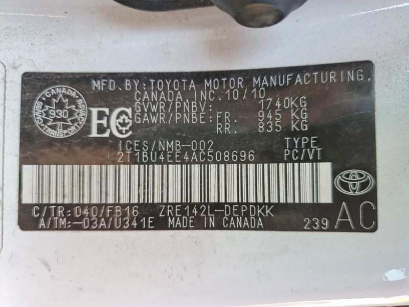 Aukcja sprzedaży 2010 Toyota Corolla, vin: 2T1BU4EE4AC508696, numer aukcji: 66600466
