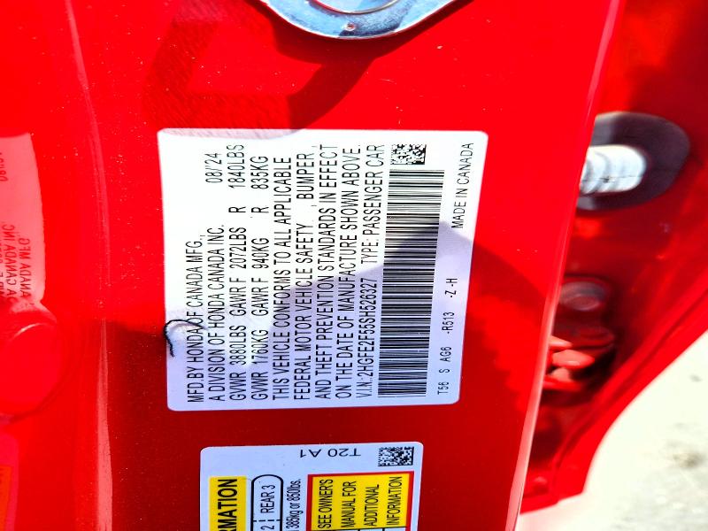 Продаж на аукціоні авто 2025 Honda Civic, vin: 2HGFE2F55SH526327, номер лоту: 65123426