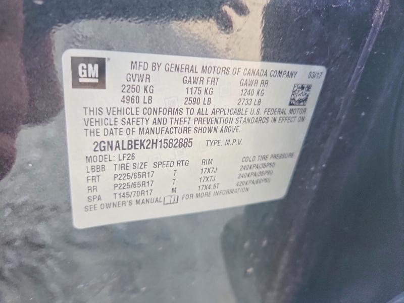 2017 Chevrolet Equinox მანქანა იყიდება აუქციონზე, vin: 2GNALBEK2H1582885, აუქციონის ნომერი: 64456566