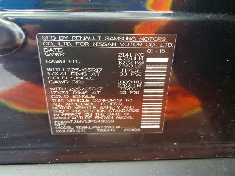 62241936 :رقم المزاد ، KNMAT2MV1JP549339 vin ، 2018 Nissan Rogue مزاد بيع