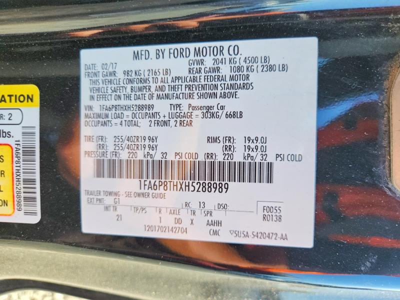 Auction sale of the 2017 Ford Mustang, vin: 1FA6P8THXH5288989, lot number: 65220306