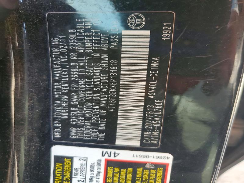 Продаж на аукціоні авто 2011 Toyota Camry, vin: 4T4BF3EKXBR181818, номер лоту: 65197836