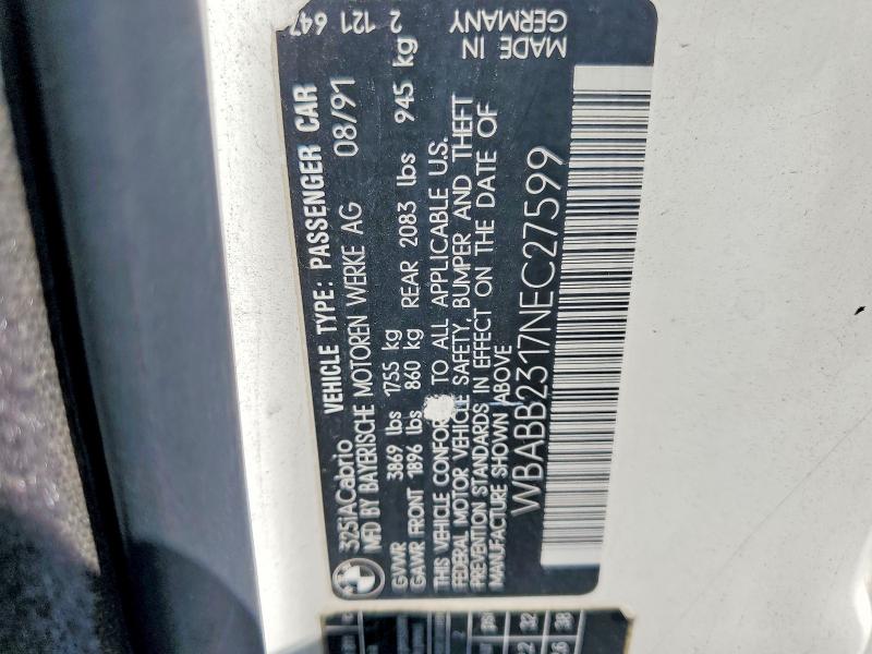 Продажа на аукционе авто 1992 Bmw 325, vin: WBABB2317NEC27599, номер лота: 66720526