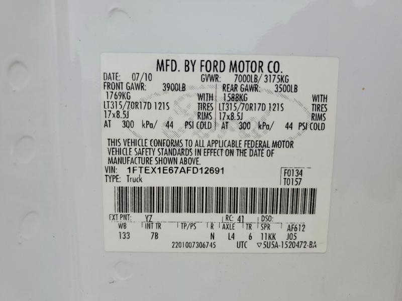 2010 Ford F150 მანქანა იყიდება აუქციონზე, vin: 1FTEX1E67AFD12691, აუქციონის ნომერი: 65477416