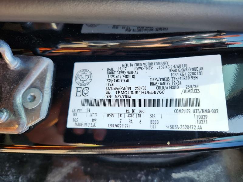 Продаж на аукціоні авто 2017 Ford Escape, vin: 1FMCU0J91HUE58760, номер лоту: 63371546