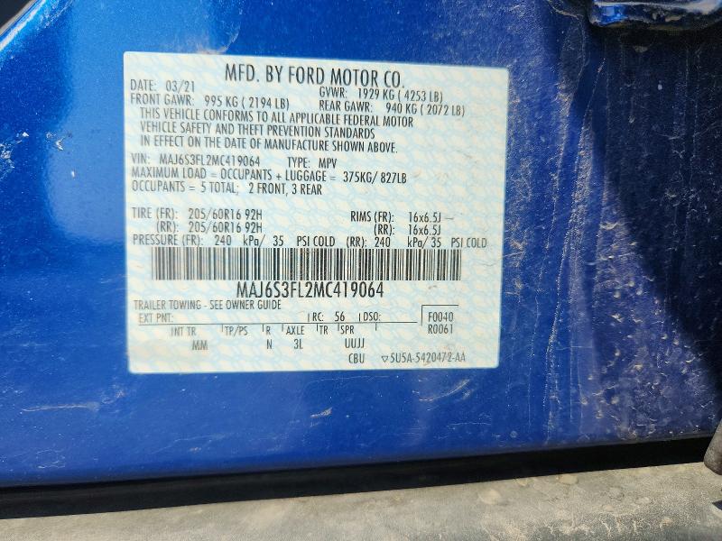 Aukcja sprzedaży 2021 Ford Ecosport, vin: MAJ6S3FL2MC419064, numer aukcji: 64532246