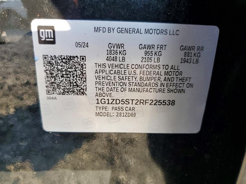Aukcja sprzedaży 2024 Chevrolet Malibu, vin: 1G1ZD5ST2RF225538, numer aukcji: 64487576