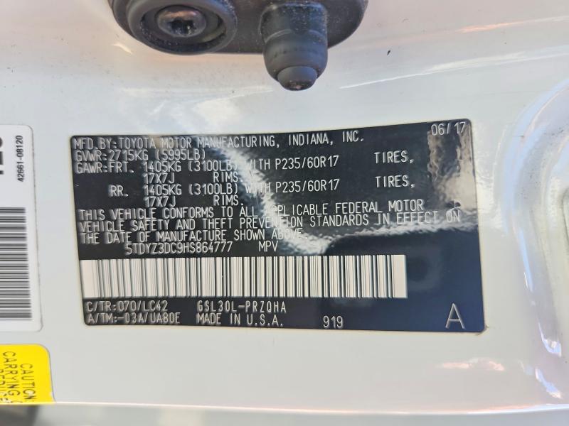 2017 Toyota Sienna მანქანა იყიდება აუქციონზე, vin: 5TDYZ3DC9HS864777, აუქციონის ნომერი: 63368586