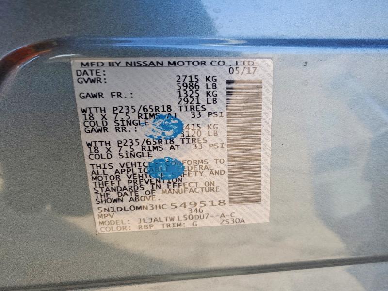 65836586 :رقم المزاد ، 5N1DL0MN3HC549518 vin ، 2017 Infiniti Qx60 مزاد بيع