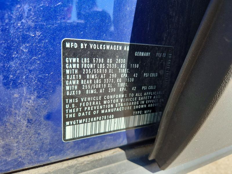 66288466 :رقم المزاد ، WVGTMPE26NP075140 vin ، 2022 Volkswagen Id.4 مزاد بيع