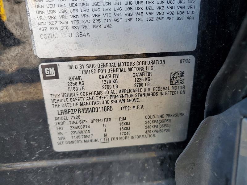 Aukcja sprzedaży 2021 Buick Envision, vin: LRBFZPR45MD011085, numer aukcji: 63905866
