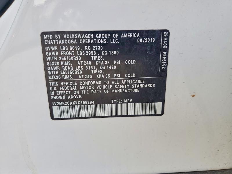 Продаж на аукціоні авто 2019 Volkswagen Atlas, vin: 1V2MR2CAXKC595284, номер лоту: 66488966