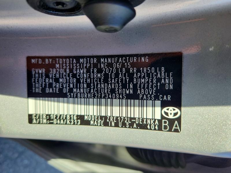 Продажа на аукционе авто 2015 Toyota Corolla, vin: 5YFBURHE2FP340945, номер лота: 63591776