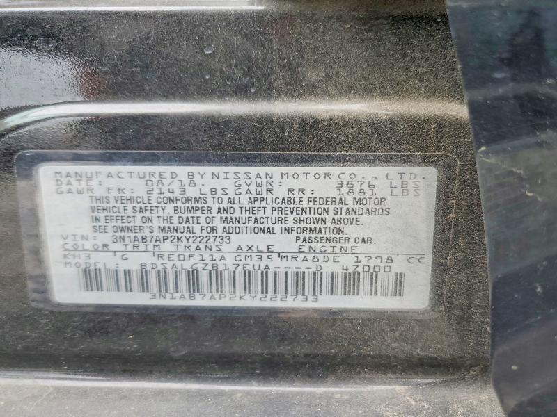 Aukcja sprzedaży 2019 Nissan Sentra, vin: 3N1AB7AP2KY222733, numer aukcji: 63388756