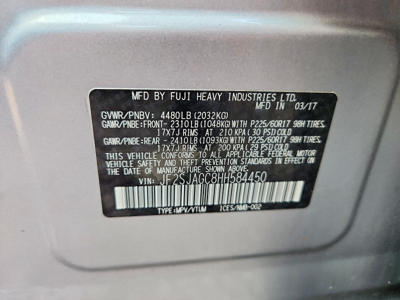 Продаж на аукціоні авто 2017 Subaru Forester, vin: JF2SJAGC8HH584450, номер лоту: 63256316