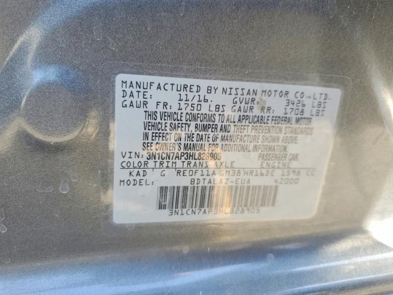 64231666 :رقم المزاد ، 3N1CN7AP3HL828905 vin ، 2017 Nissan Versa مزاد بيع