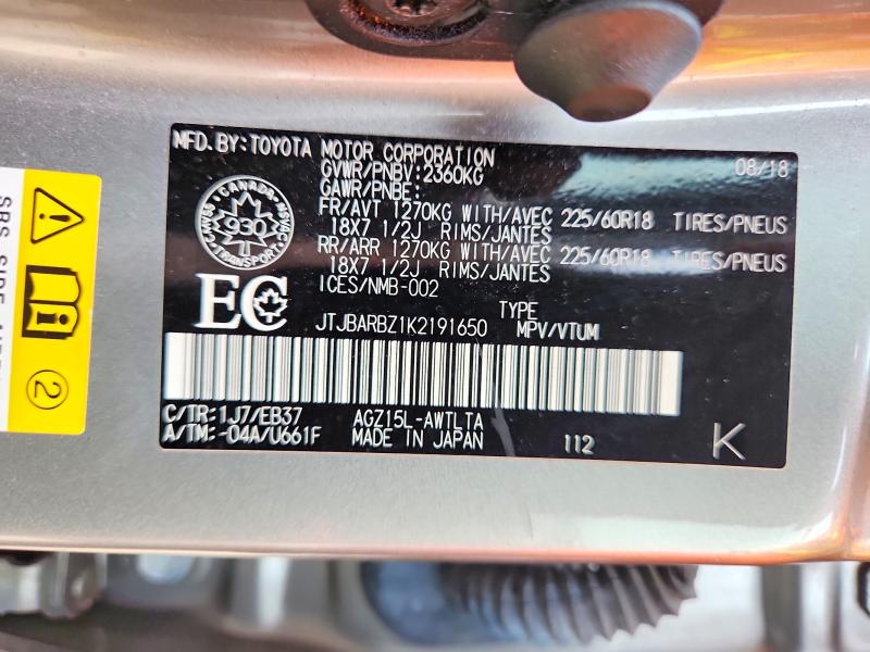 64617726 :رقم المزاد ، JTJBARBZ1K2191650 vin ، 2019 Lexus Nx 300 مزاد بيع