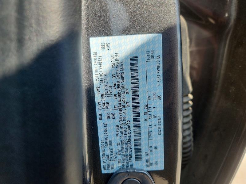 Продаж на аукціоні авто 2022 Ford Escape, vin: 1FMCU9G65NUC00822, номер лоту: 65758086