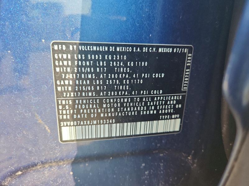 Продаж на аукціоні авто 2018 Volkswagen Tiguan, vin: 3VV0B7AX8JM193349, номер лоту: 65099746