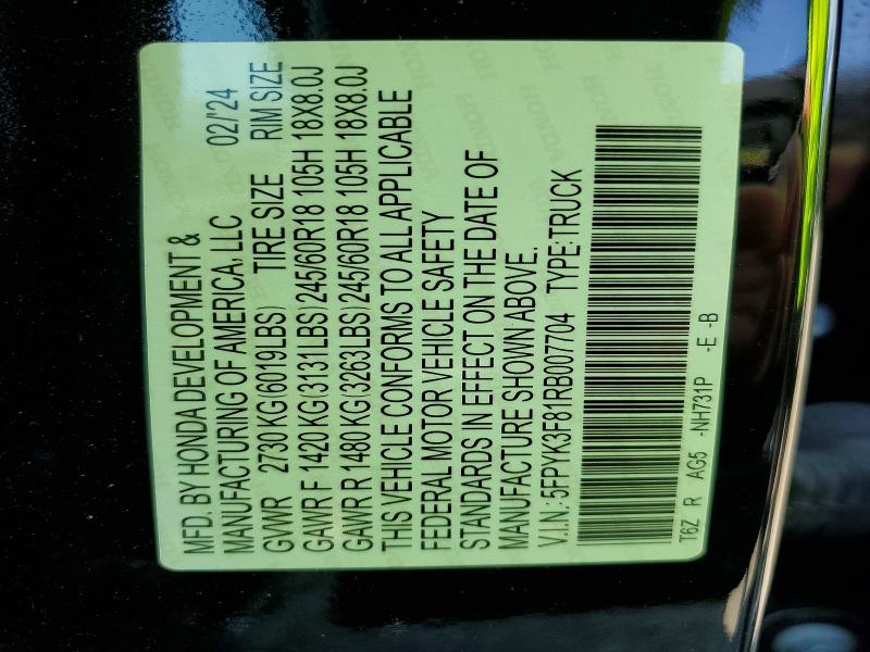 Aukcja sprzedaży 2024 Honda Ridgeline, vin: 5FPYK3F81RB007704, numer aukcji: 65863016