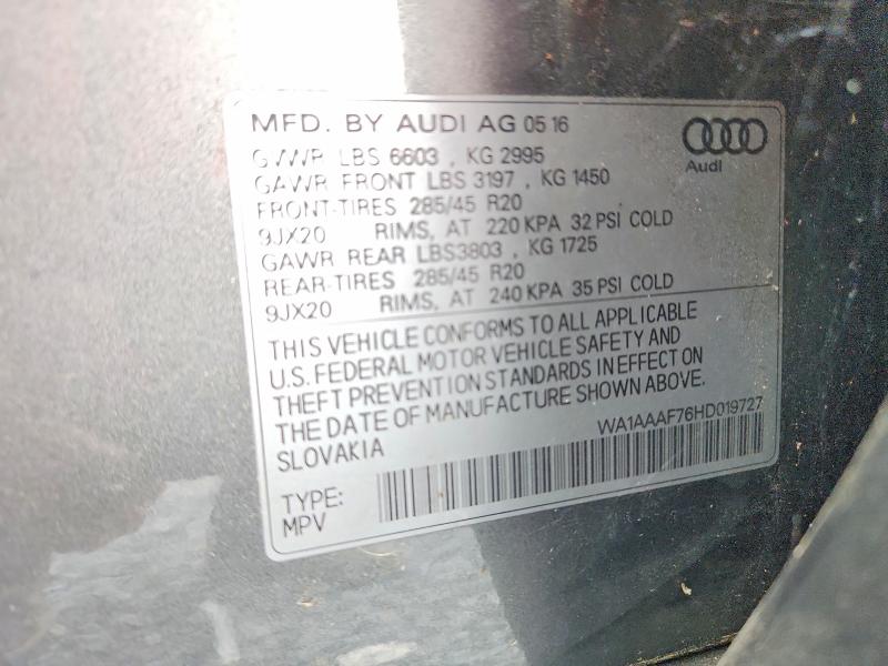 2017 Audi Q7 მანქანა იყიდება აუქციონზე, vin: WA1AAAF76HD019727, აუქციონის ნომერი: 63802036