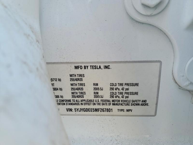 2021 Tesla Model Y მანქანა იყიდება აუქციონზე, vin: 5YJYGDEE5MF267801, აუქციონის ნომერი: 64159476