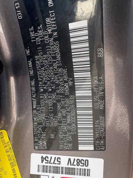 Продажа на аукционе авто 2013 Toyota Sienna, vin: 5TDDK3DCXDS061618, номер лота: 66118246