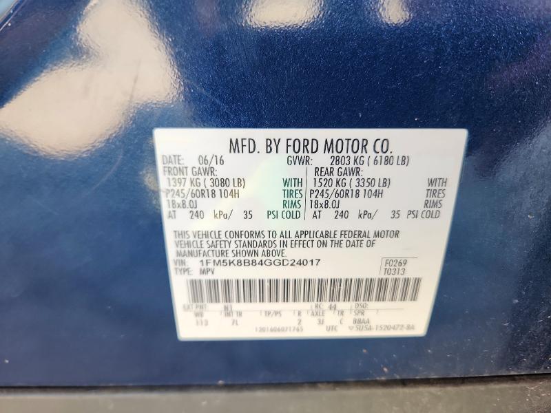 Auction sale of the 2016 Ford Explorer, vin: 1FM5K8B84GGD24017, lot number: 66816276